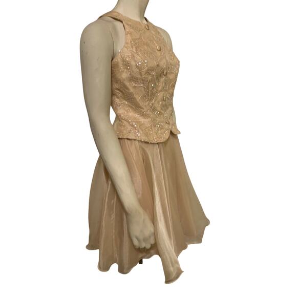 Vintage 90s Faviana Cocktail Dress / Prom Gown Sz 3/4 Gold Sequined - Picture 9 of 11